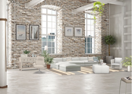 Sandy Minimalist Living Room Design Rendering