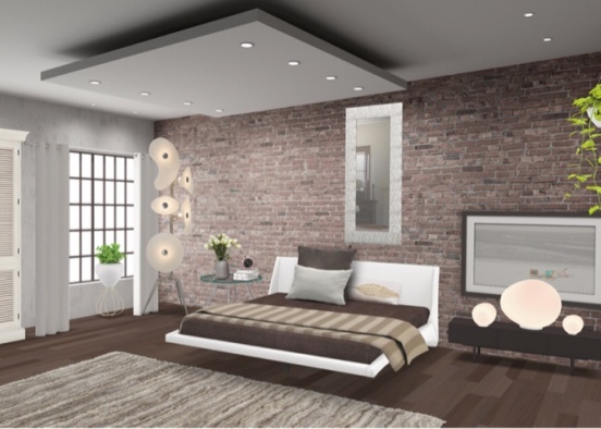 Modern Bedroom With exposed brick  Design Rendering