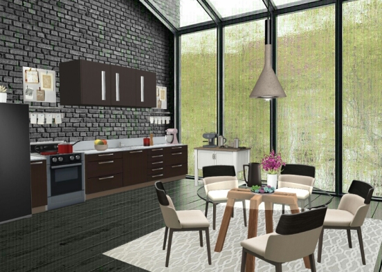 Kitchen In A City Apartment Design Rendering