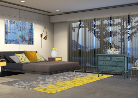 Yellow/blue bedroom Design Rendering
