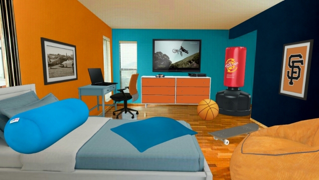 Orange and blue bedroom