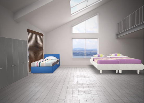 Top of the house bedroom for a girl and a boy Design Rendering