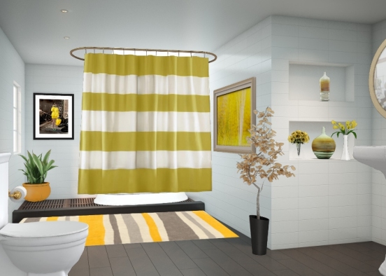 A genaric bathroom with a fun yellow twist! Design Rendering