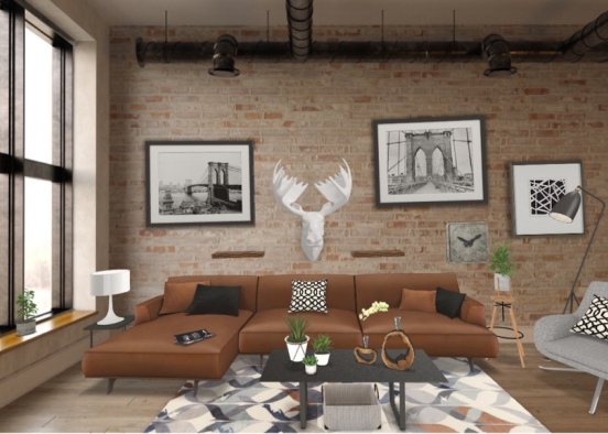 industrial living room  Design Rendering