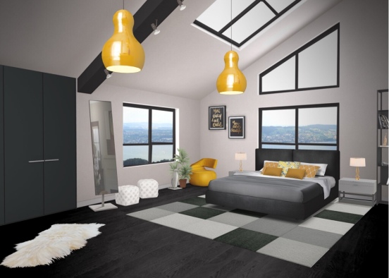 Black and gold bedroom Design Rendering