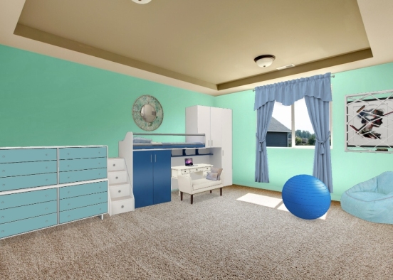 Blue anf green bedroom Design Rendering