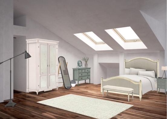 vintage, Parisian, minimalistic bedroom Design Rendering