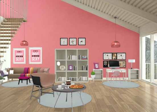 Pink study room Design Rendering