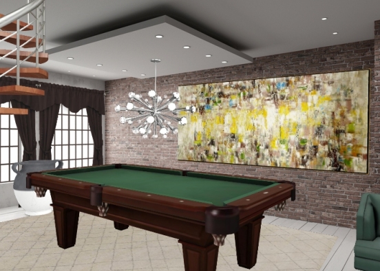 A cozy and quiet room with a Pool Table Design Rendering