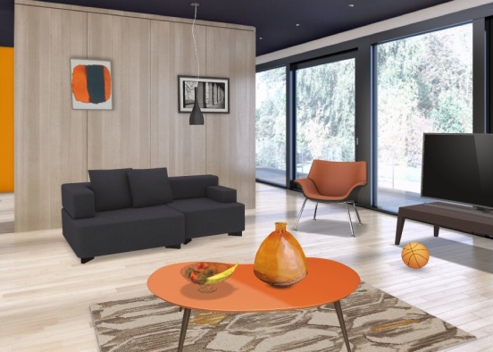 Black and orange living room Design Rendering