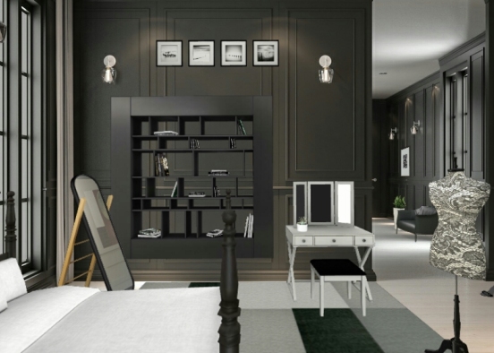 Bedroom Black and white Design Rendering