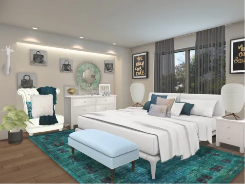 bedroom teal and white 