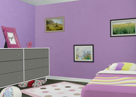 Chambre enfant rose et violette  Design Rendering