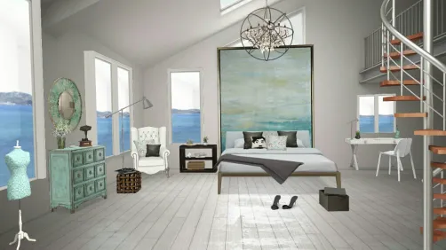 I really like this bedroom, and I  think how fabolous ca it be if I create like a mini studio or maybe an office in the same room but at the same time a little bit separated so that's the reason I put scalators.