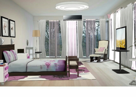 Cool Floral Lavender Bedroom Design Rendering