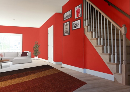 red hallway and livingroom Design Rendering