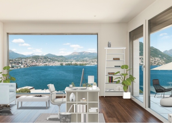Home Office with Sea View Design Rendering