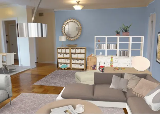 Living room and playroom combo Design Rendering