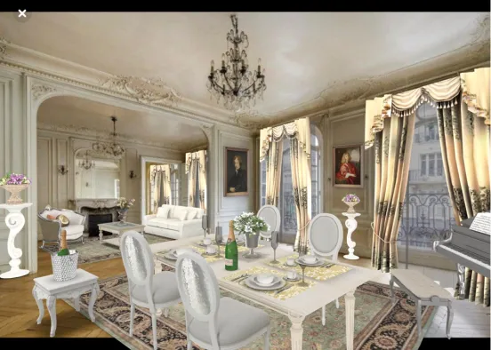 dining room and living room in Paris. ❤️❤️ Design Rendering