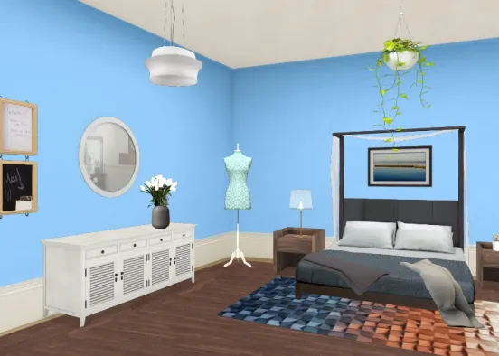 Cute and cosy blue bedroom Design Rendering