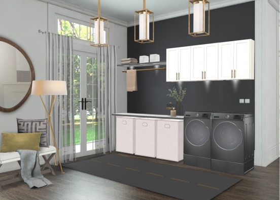 Black and Gold Laundry Room Design Rendering