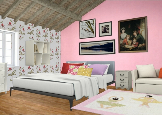 Beautiful coloured room for girls having such pretty colours Design Rendering