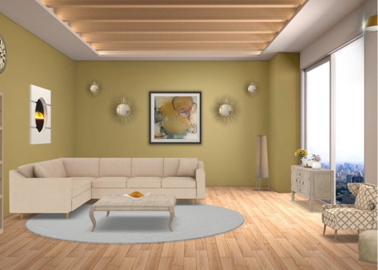 beige themed living room Design Rendering