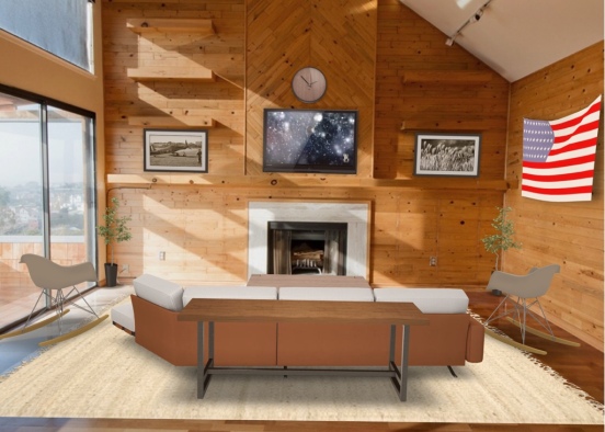 Log Cabin Living Room Design Rendering