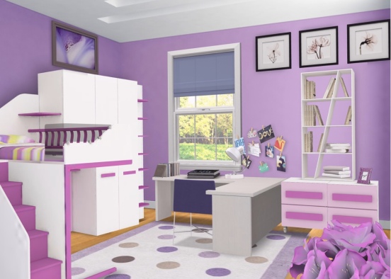 Purple Kids Bedroom Design Rendering