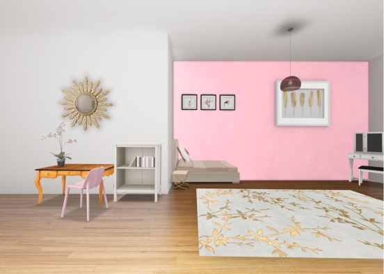 Pink and Gold Kids Bedroom Design Rendering
