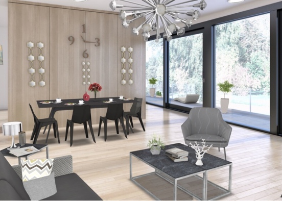 Open Living Room & Entertainment Area Design Rendering