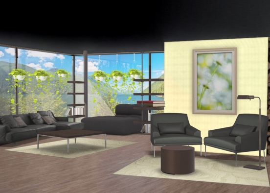 living room shades of black and ochre Design Rendering