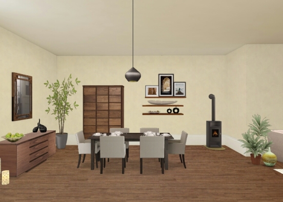 Dark Wood Dining Room Design Rendering
