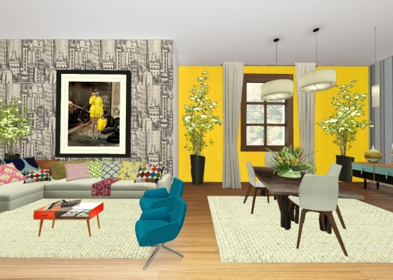 Sala amarelada Design Rendering
