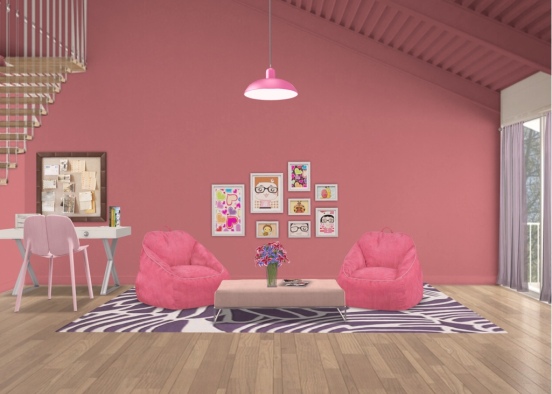 Pink Teen Lounge  Design Rendering