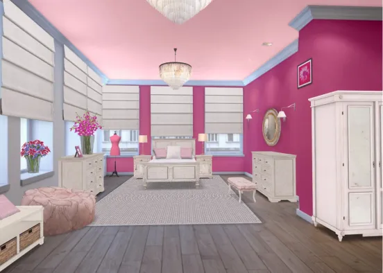 Bold pink girls Bedroom  Design Rendering