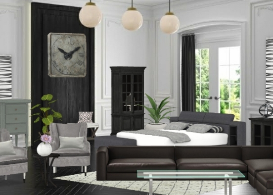 camera da letto con salottino francese Design Rendering