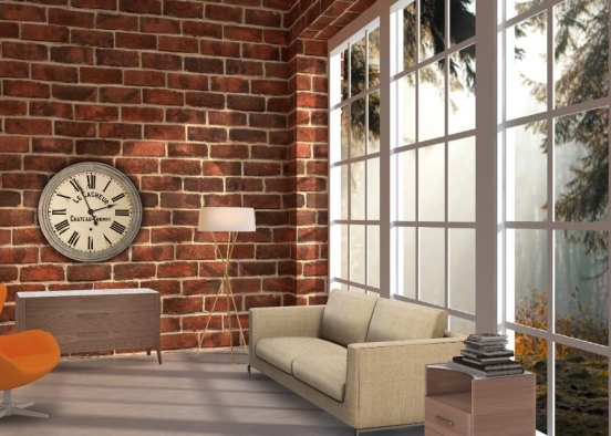 Brick Wall Living Room Design Rendering