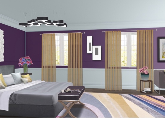 Bedroom in purple and yellow  Design Rendering