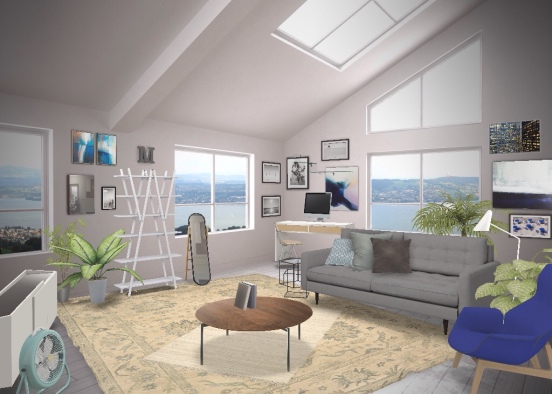 Living room & office  Design Rendering