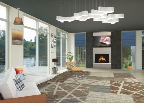 Modern Living room by the lake Design Rendering