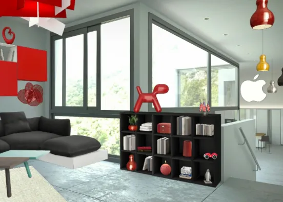 Salon modern rouge-noir Design Rendering