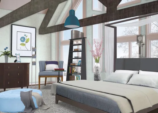 white and Blue BedRoom  Design Rendering