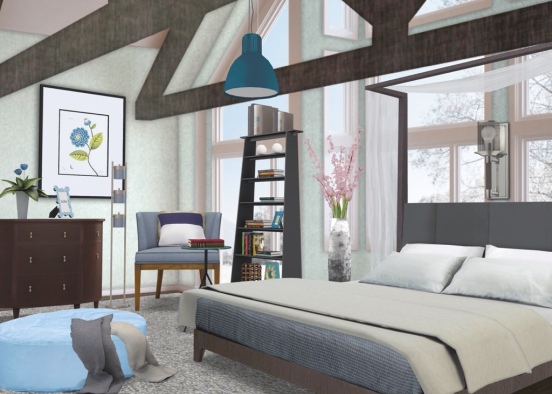 white and Blue BedRoom  Design Rendering
