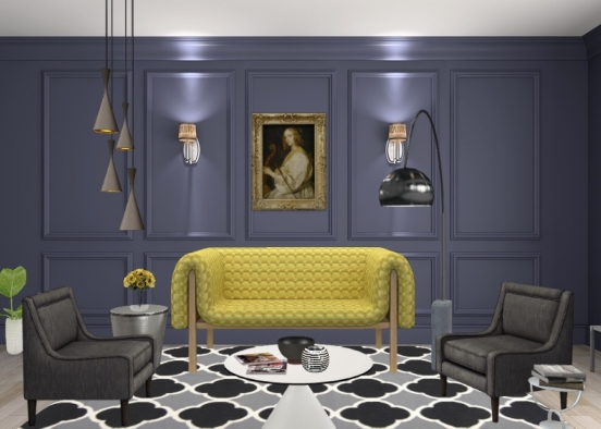 Grey and yellow living  Design Rendering