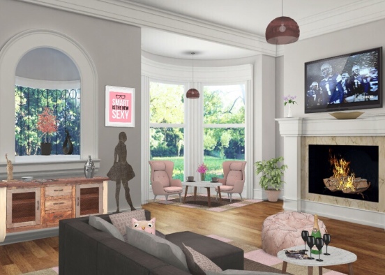 Wohnzimmer in rosatönen Design Rendering