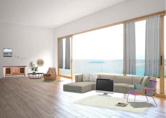 Beach View Living Room Design Rendering