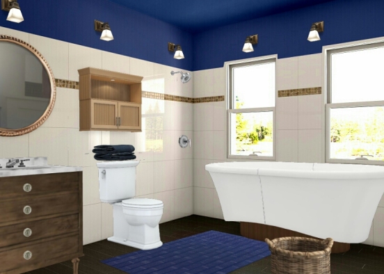 Blue & Brown Bathroom Design Rendering