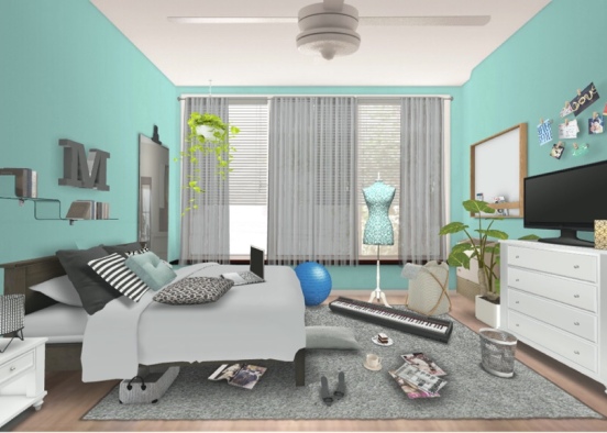 Messy teen bedroom Design Rendering