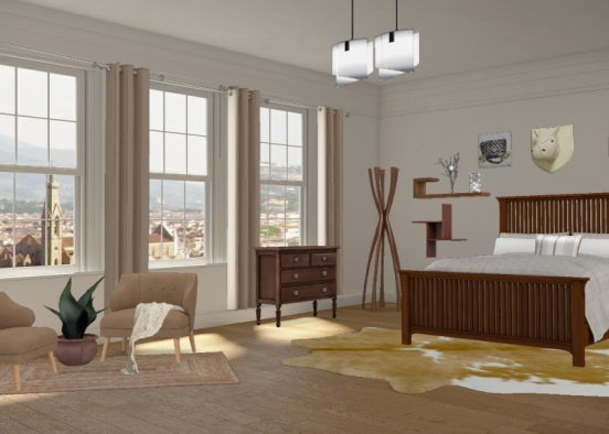 Brown and cream bedroom Design Rendering